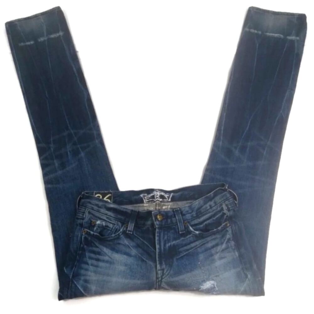 7 for All Mankind Midrise Distressed Straight Leg EUC Size 26       J730